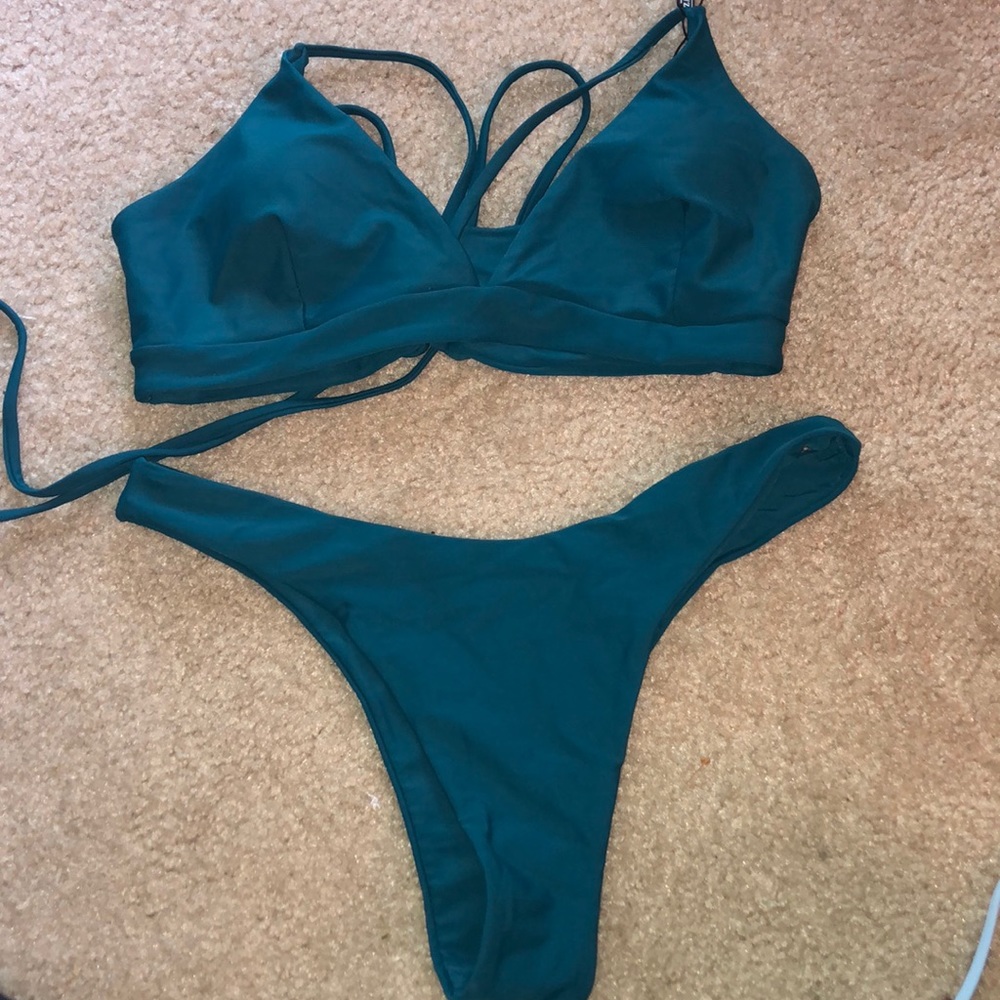 zaful lace up cross back swim with high leg bottom